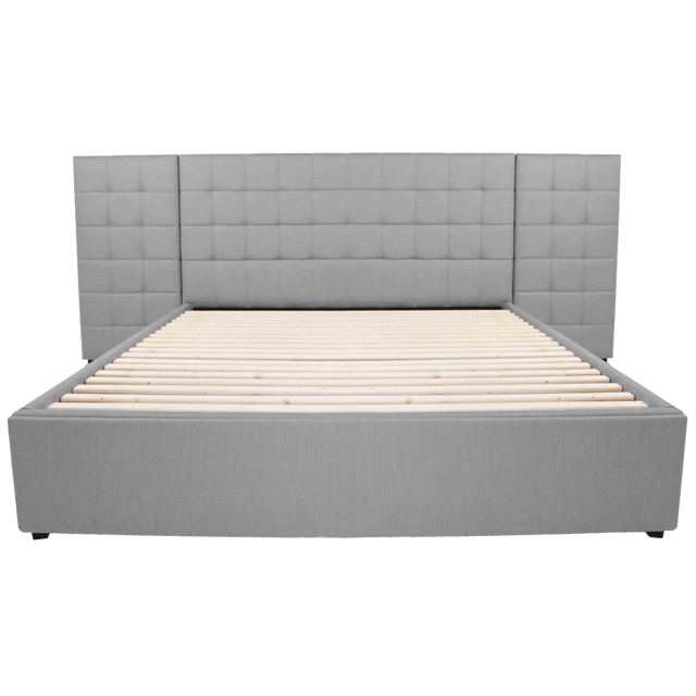 Modern Cubed Fabric Design Upholstered Bed with Wings